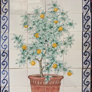Vintage Hand-Painted Delft Tile Panel – Orange Tree
