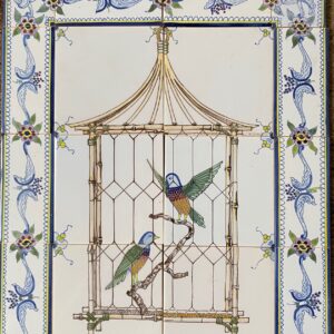 Vintage Hand-Painted Delft Tile Panel – Bird Cage II