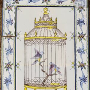 Vintage Hand-Painted Delft Tile Panel – Bird Cage