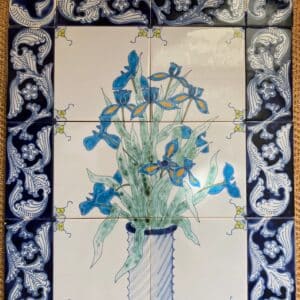 Vintage Hand-Painted Delft Tile Panel – Blue Iris Vase