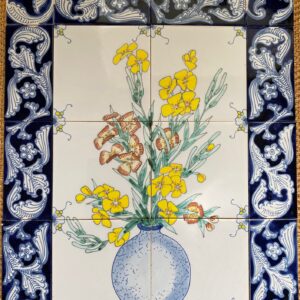 Vintage Hand-Painted Delft Tile Panel – Yellow Floral Vase